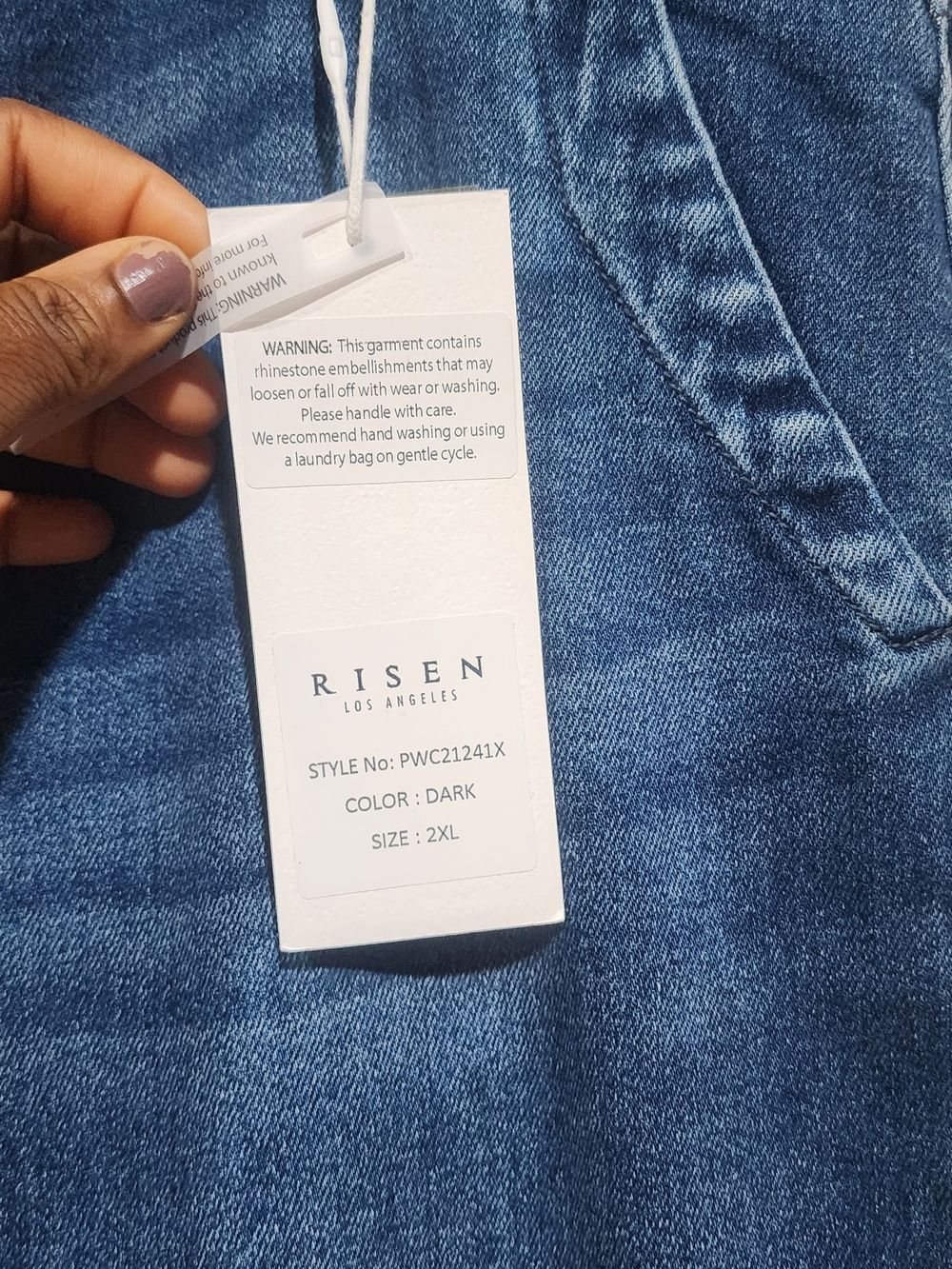 NWT Risen Jeans Cropped Dark Blue Women's Jeans with Embelished Cuff size 2XL - Picture 4 of 15
